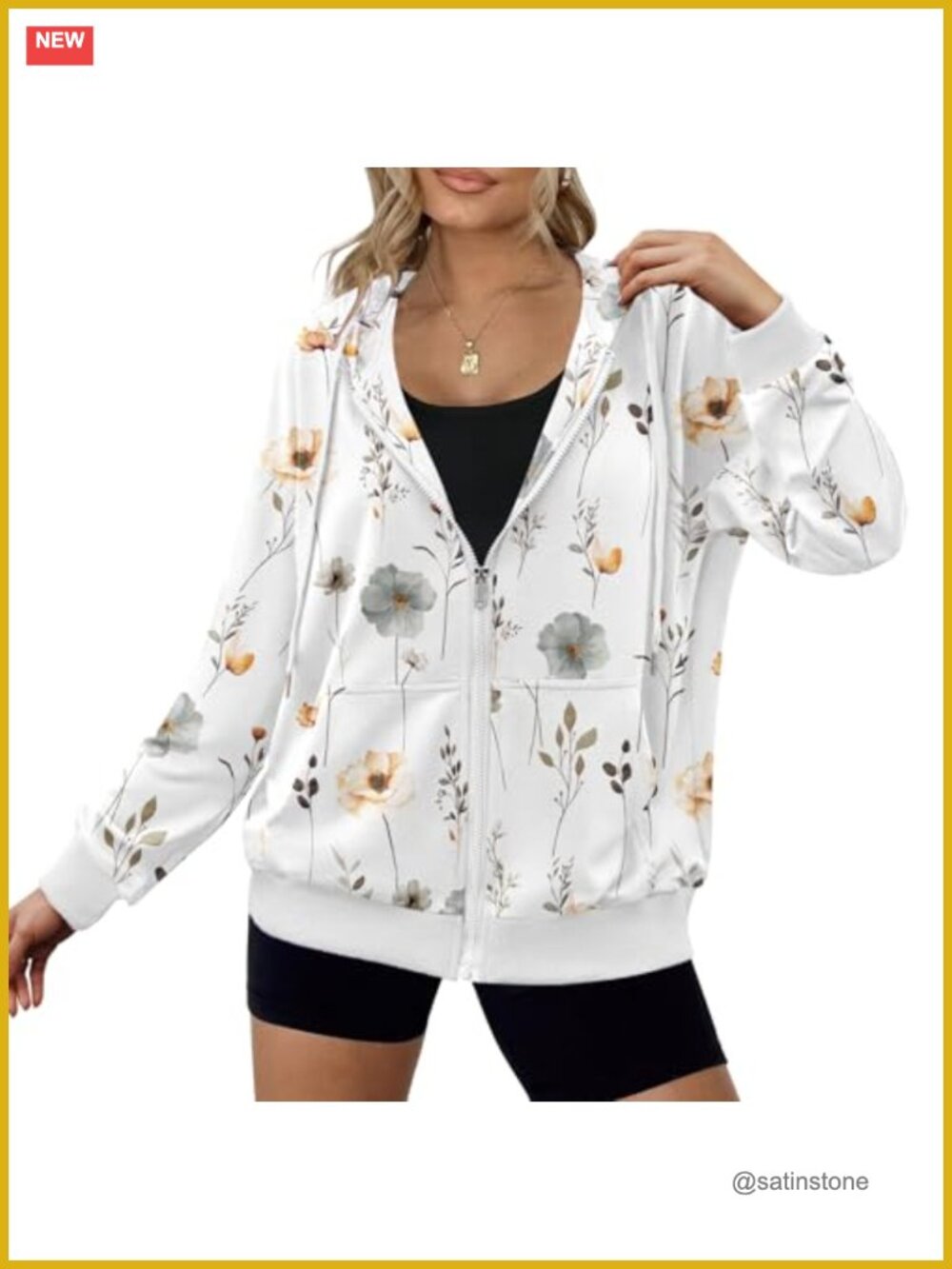 Zeagoo Women's Lightweight Zip Up Oversized Hoodie Floral Print